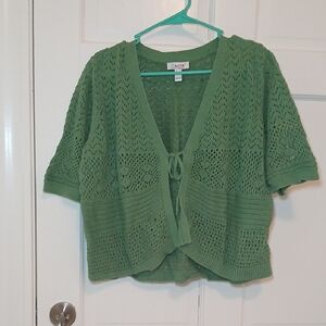 Denim&Co Green Open-Knit Cardigan